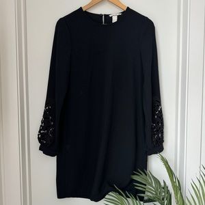 H&M Long Sleeved Black Lace Dress with Round Neck